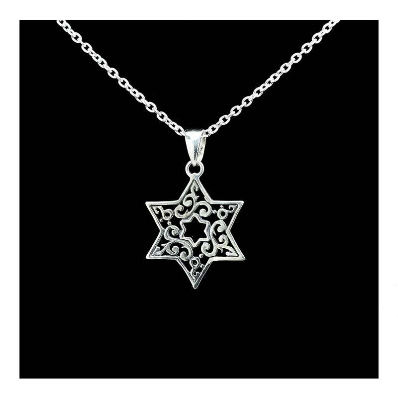 Sterling Silver Arabesque Star of David Necklace