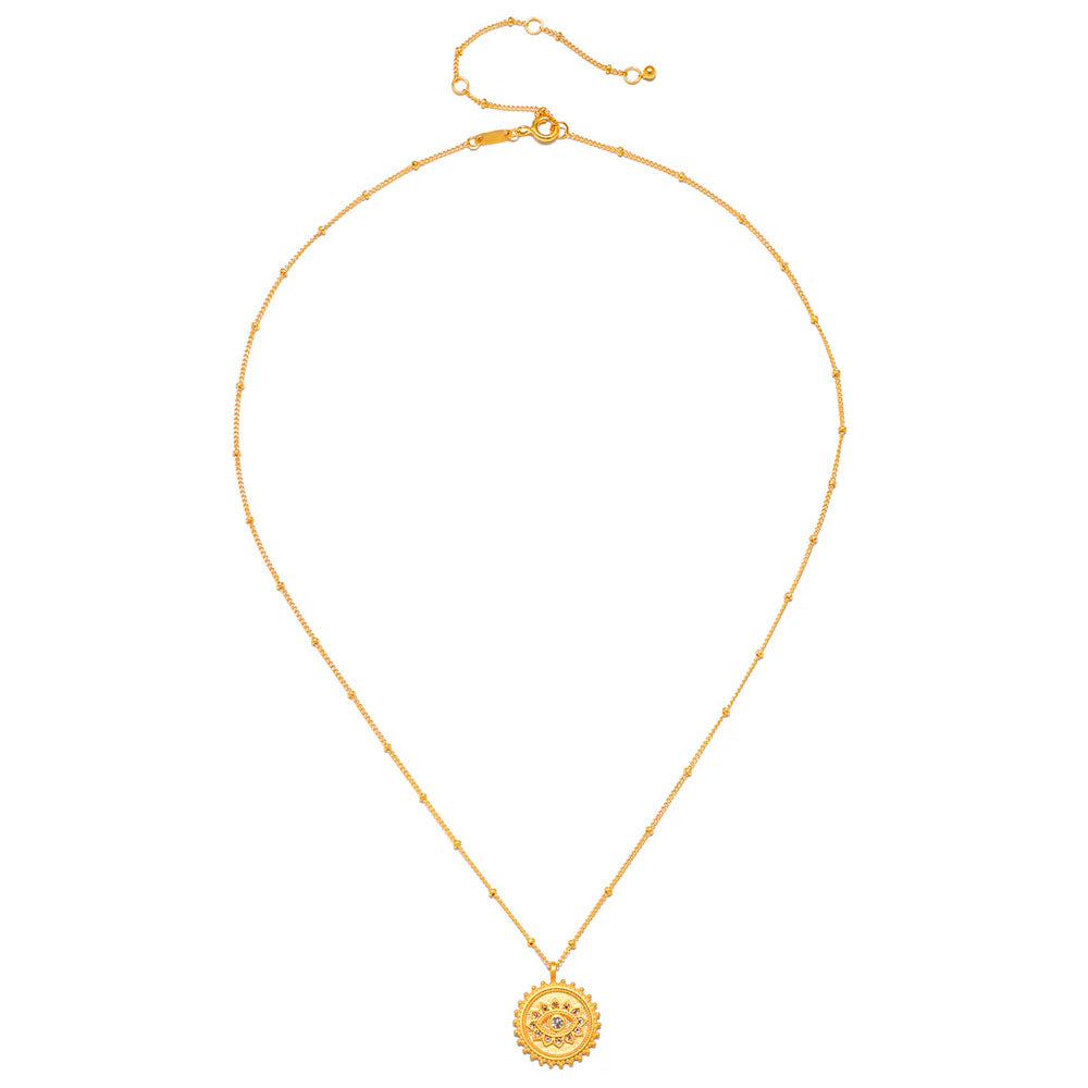 True Visionary White Topaz Evil Eye Coin Necklace