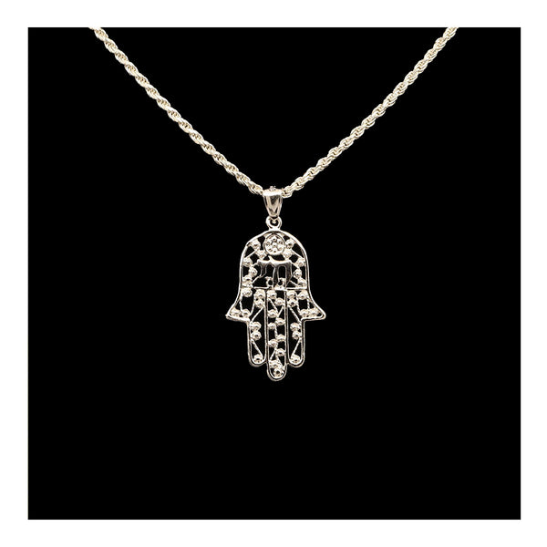 Sterling Hamsa with Chai Filigree Necklace