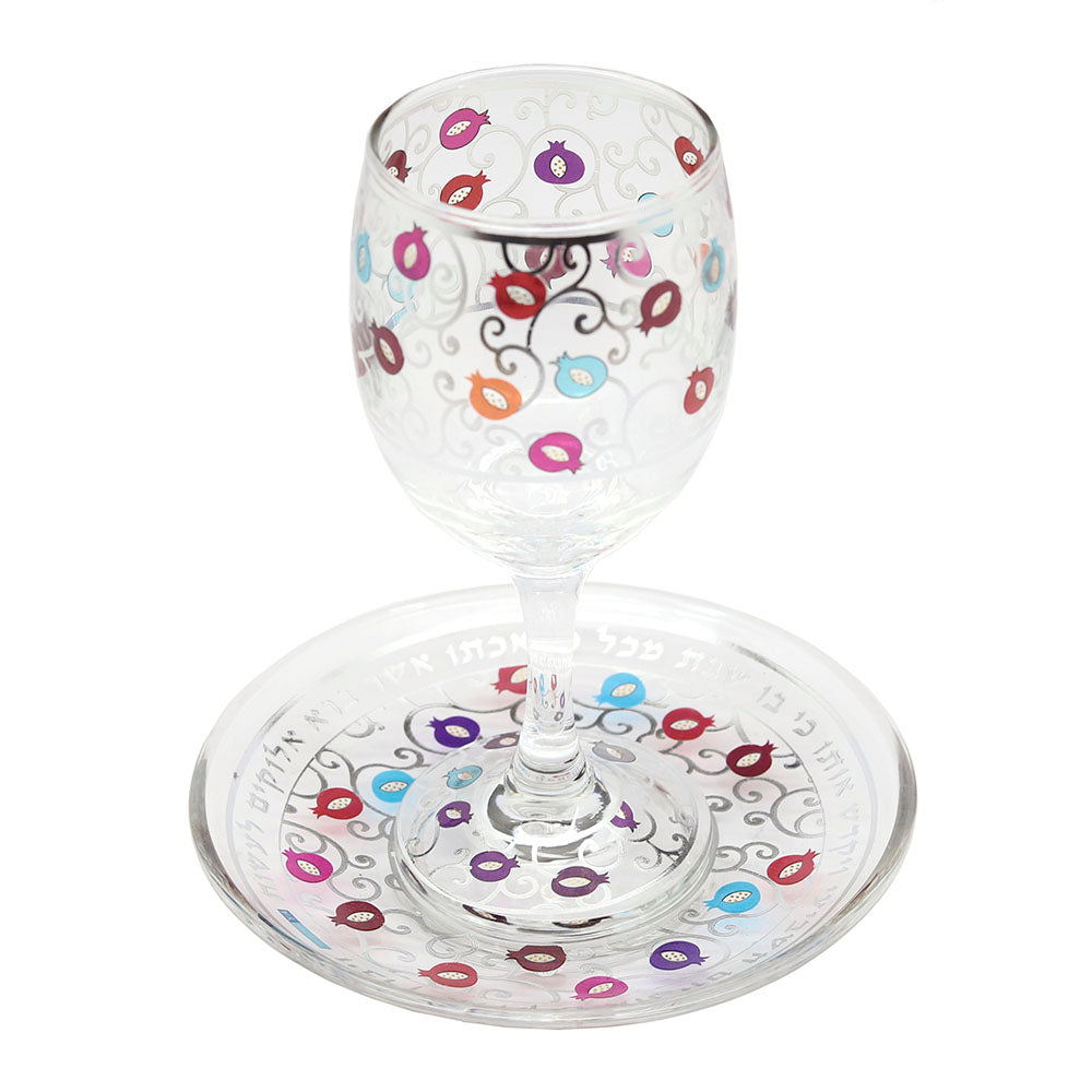 Kiddush Set Pomegranates on Glass