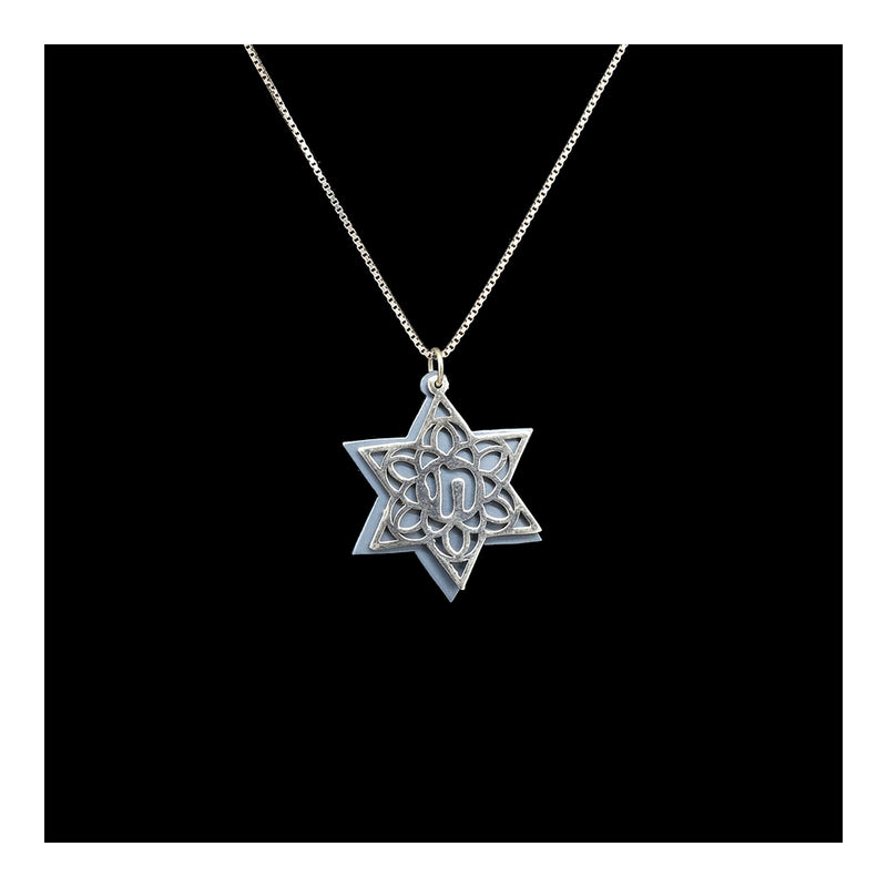 Starling Silver Star of David with Chai Necklace