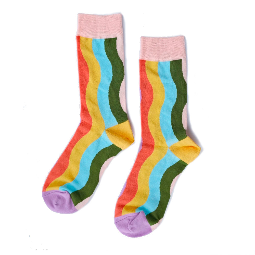 Rainbow Waves 100% Cotton Women's Crew Socks