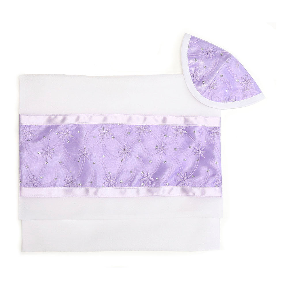 Lavender Embroidered Flowers Tallit Set