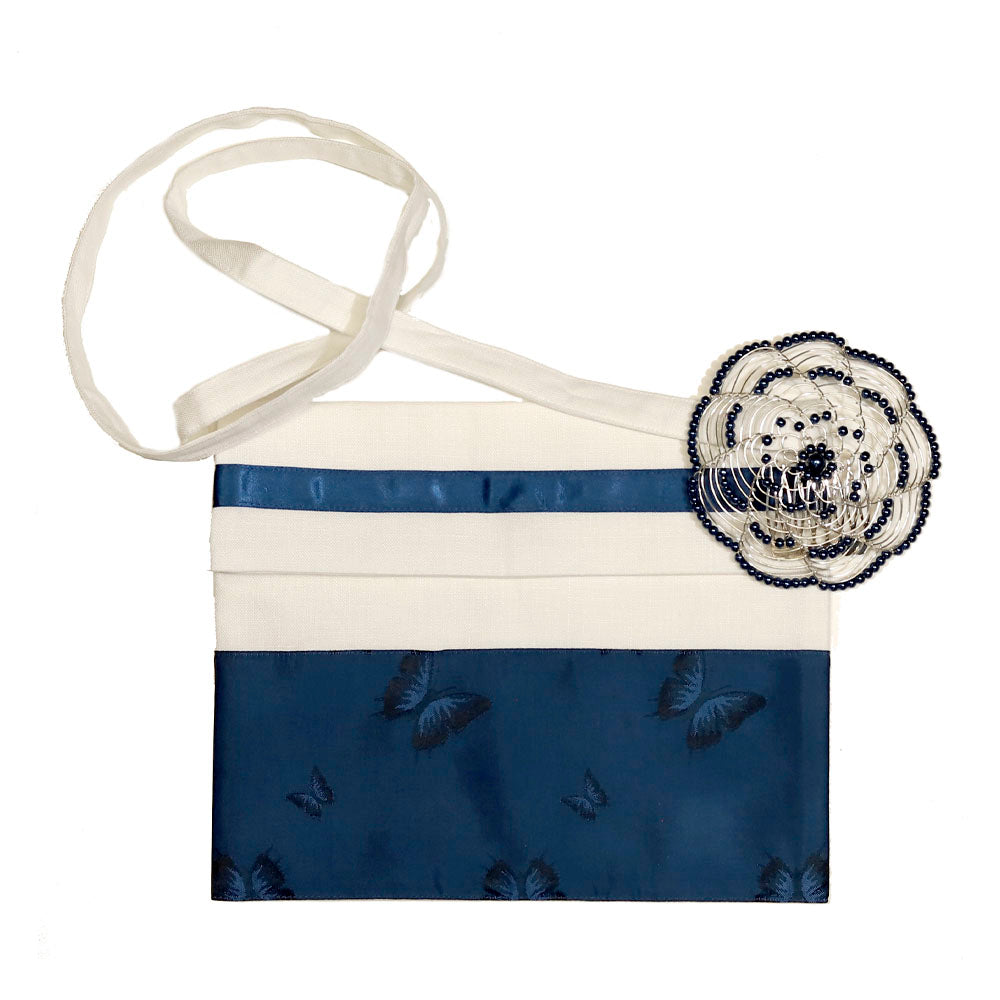 Navy Butterfly on Cream Tallit Set