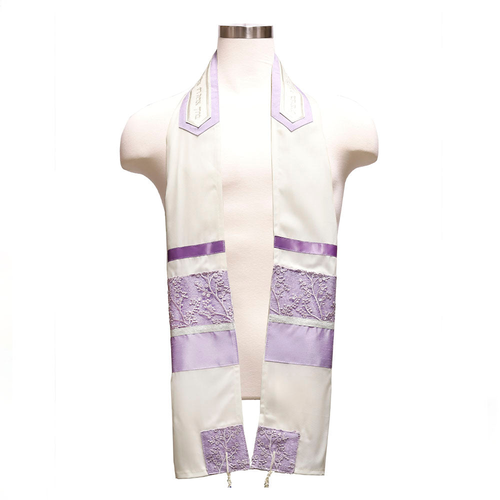 Tallit Set Soft Lavender Flowers on Brushed Cotton