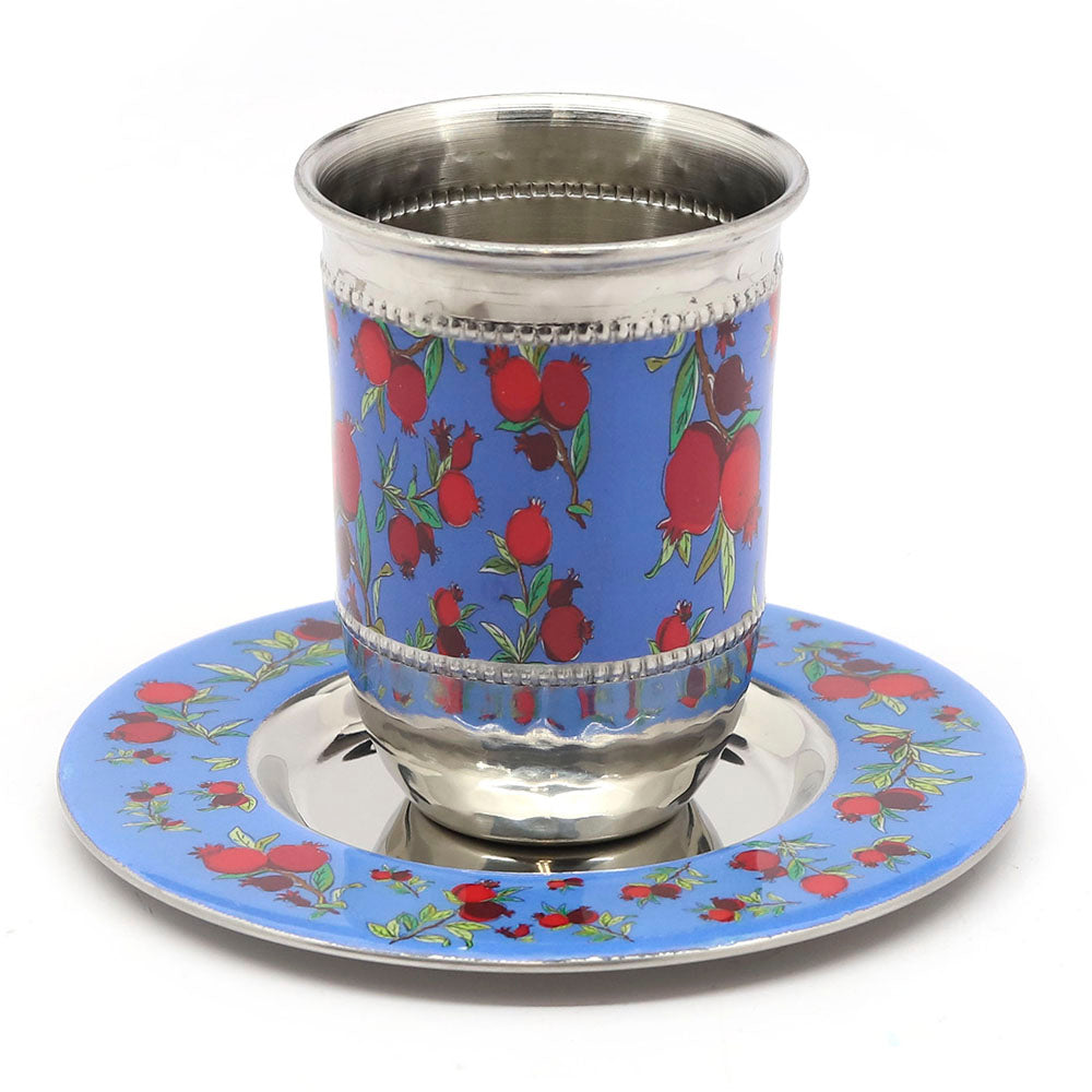 Kiddush Cup with Pomegranates on Blue