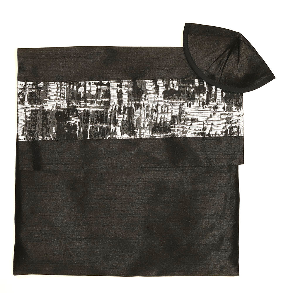 Tallit Set Kotel Black and Silver