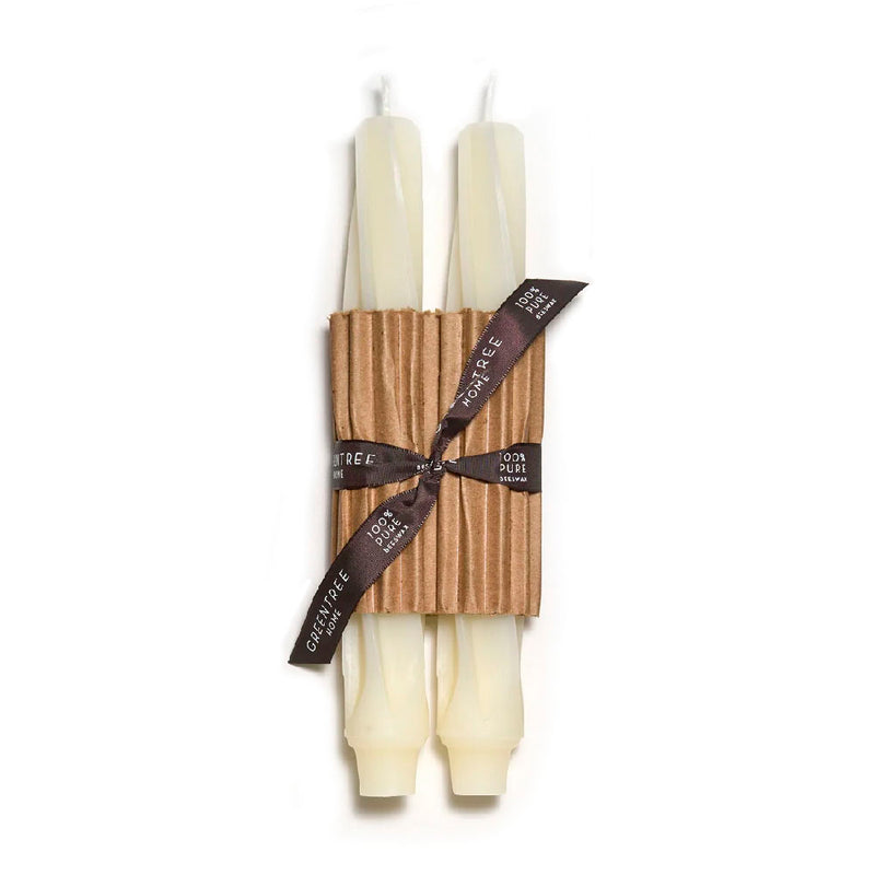 Pair of Twist Beeswax Candles in Cream 9"