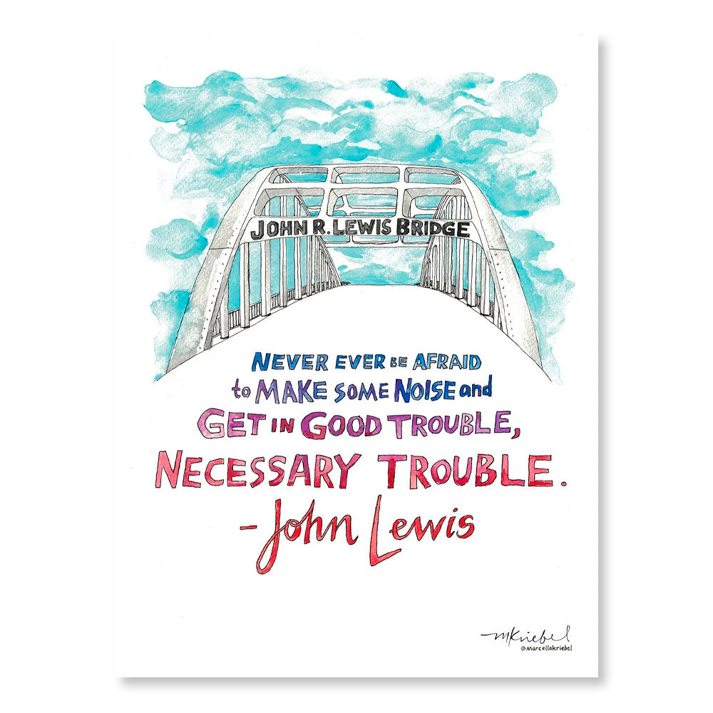 Good Trouble Quote by John Lewis Watercolor Art Print