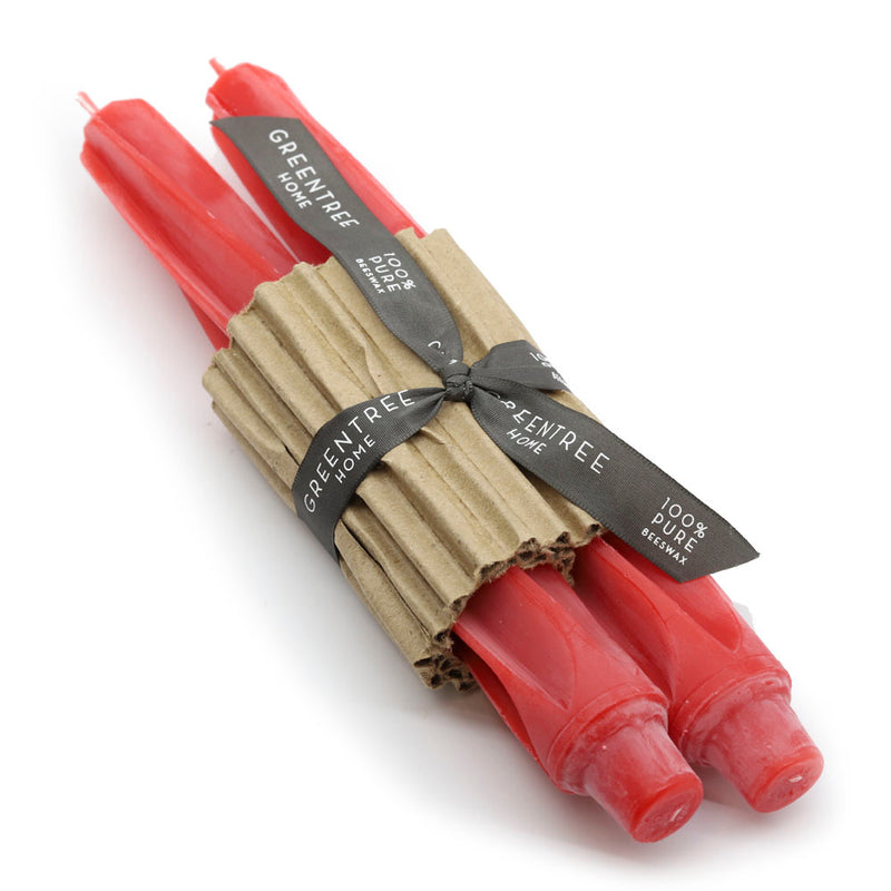 Pair of Twist Beeswax Candles in Coral 9"