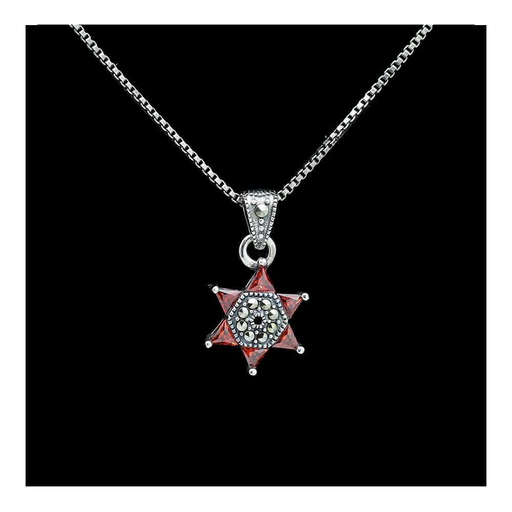 Marcasite Star of David with Stone Necklace