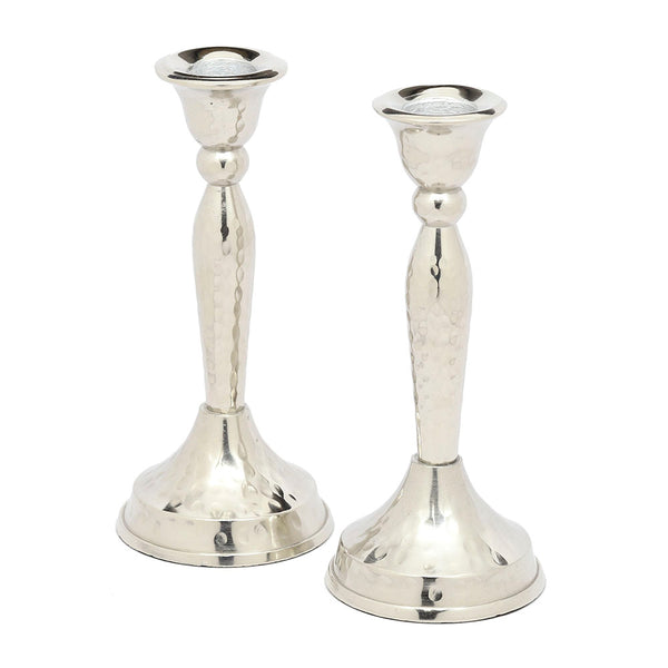 Pair of Hammered Nickle Candlesticks 5.75" Tall
