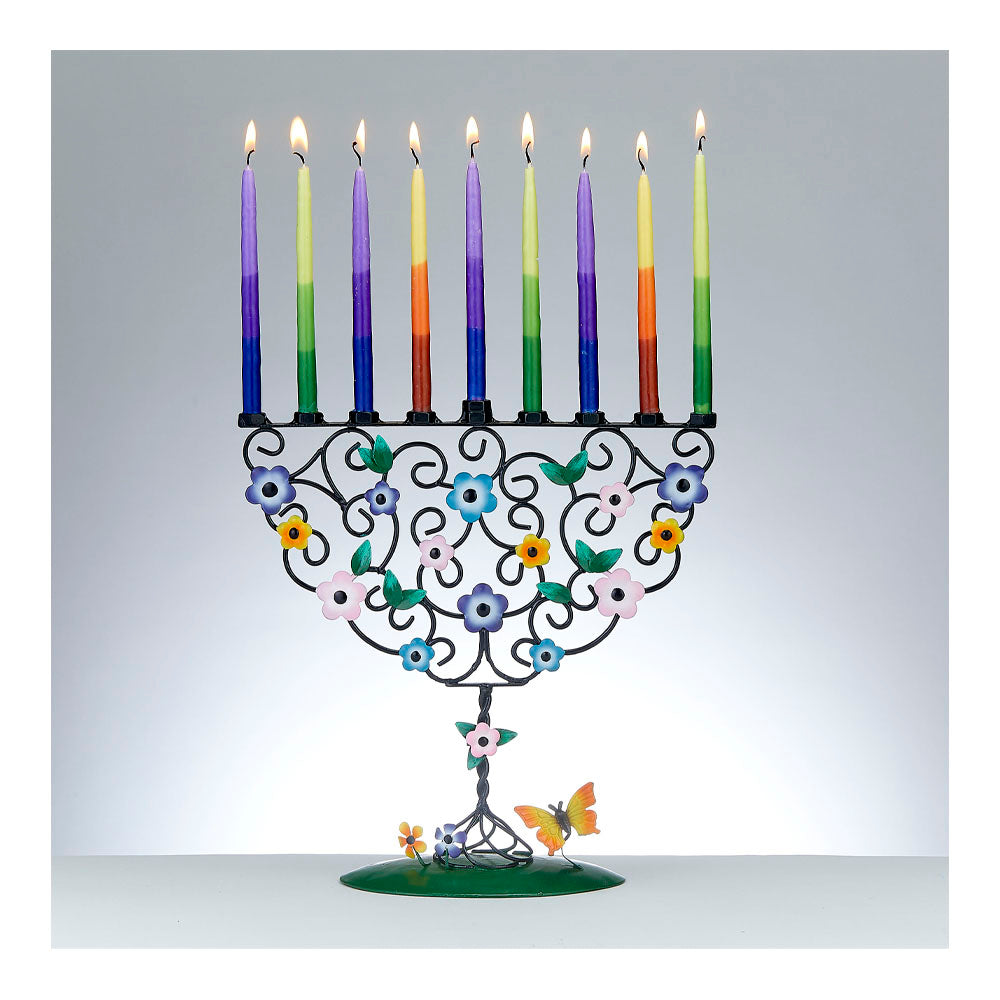 Flowering Tree Hand Crafted Metal Hanukkiah