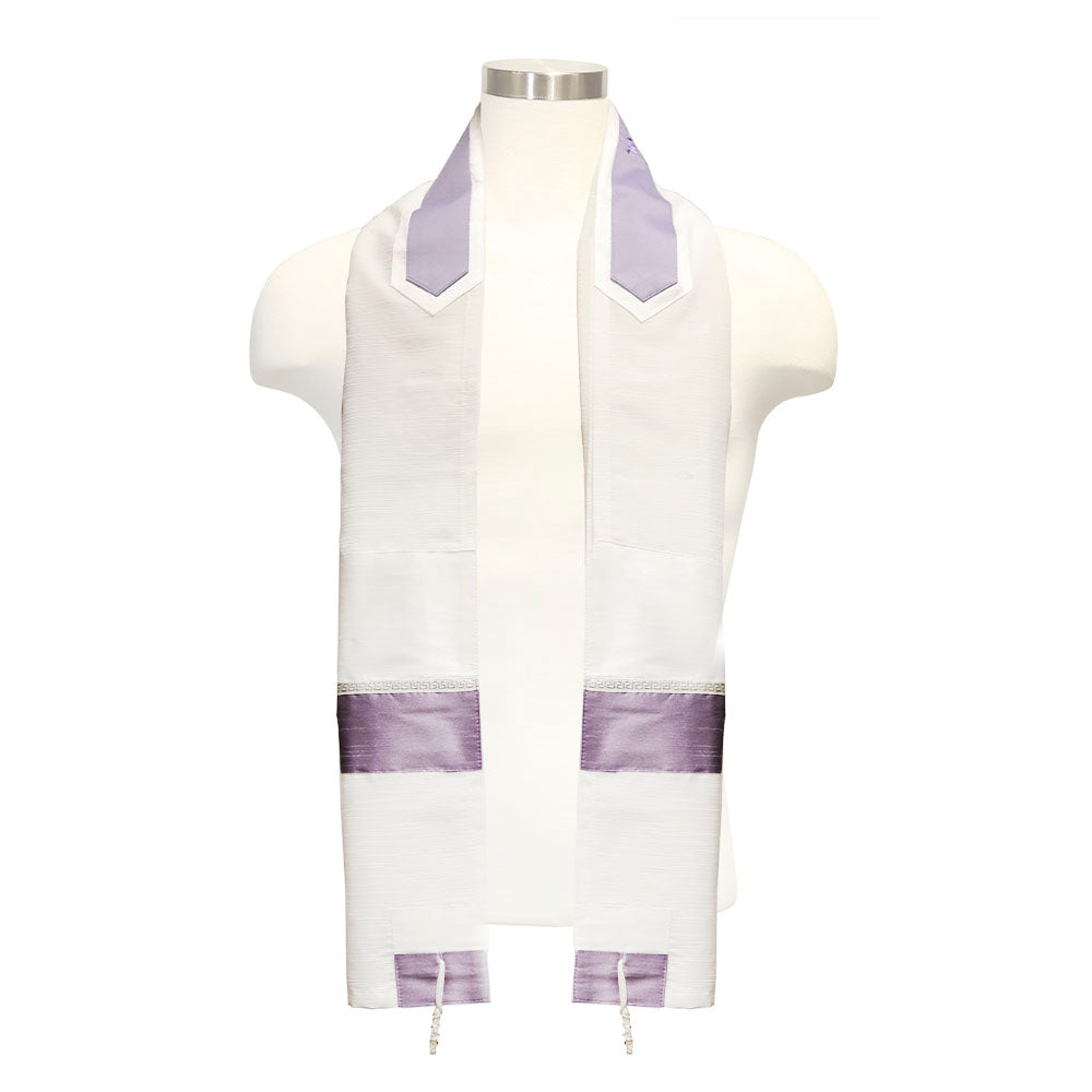 Tallit Set White Chiffon with Silver & Lavender