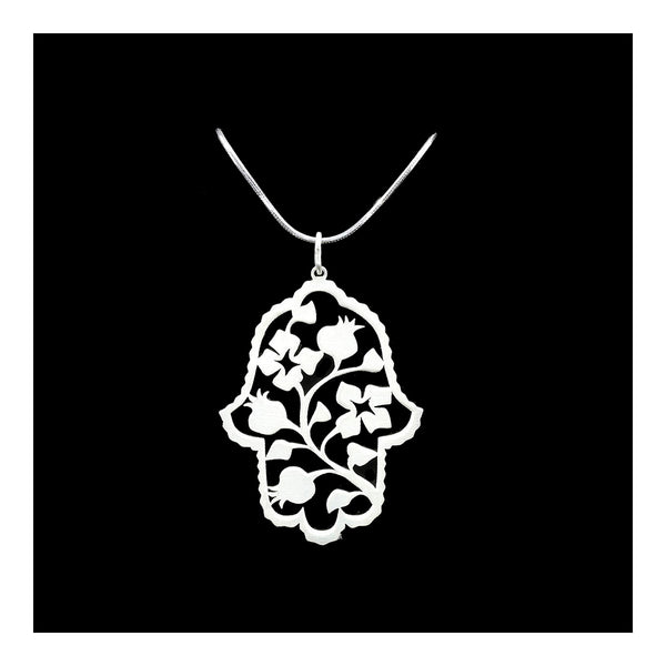 Sterling Silver Hamsa with Pomegranate Necklace