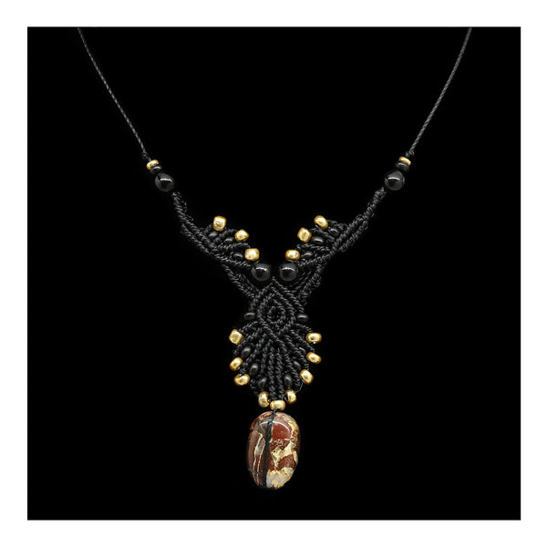 Macrame Necklace with Beads and Stone