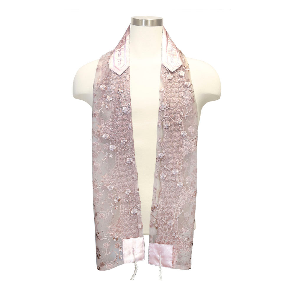Tallit Set Chiffon with Mauve Embroidered Flower