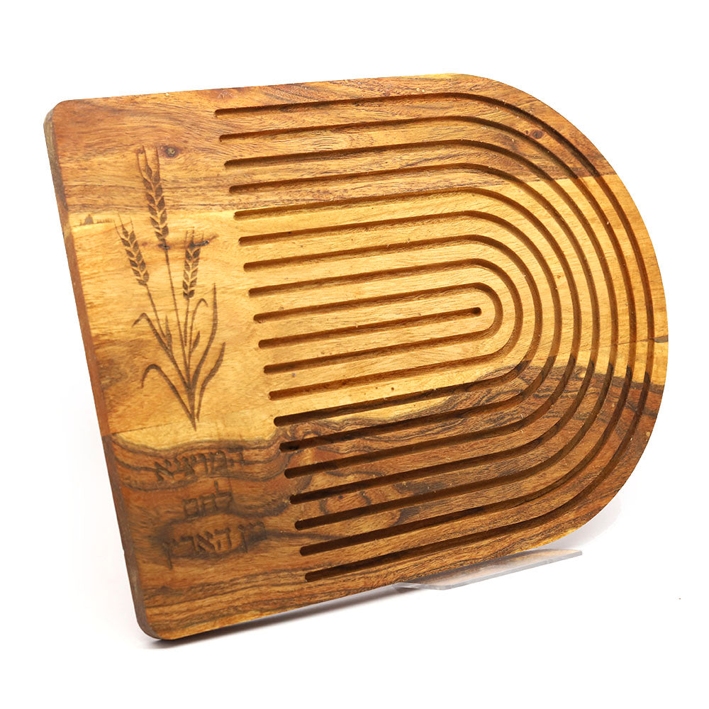 Wood Challah Board Etched Wheat Design