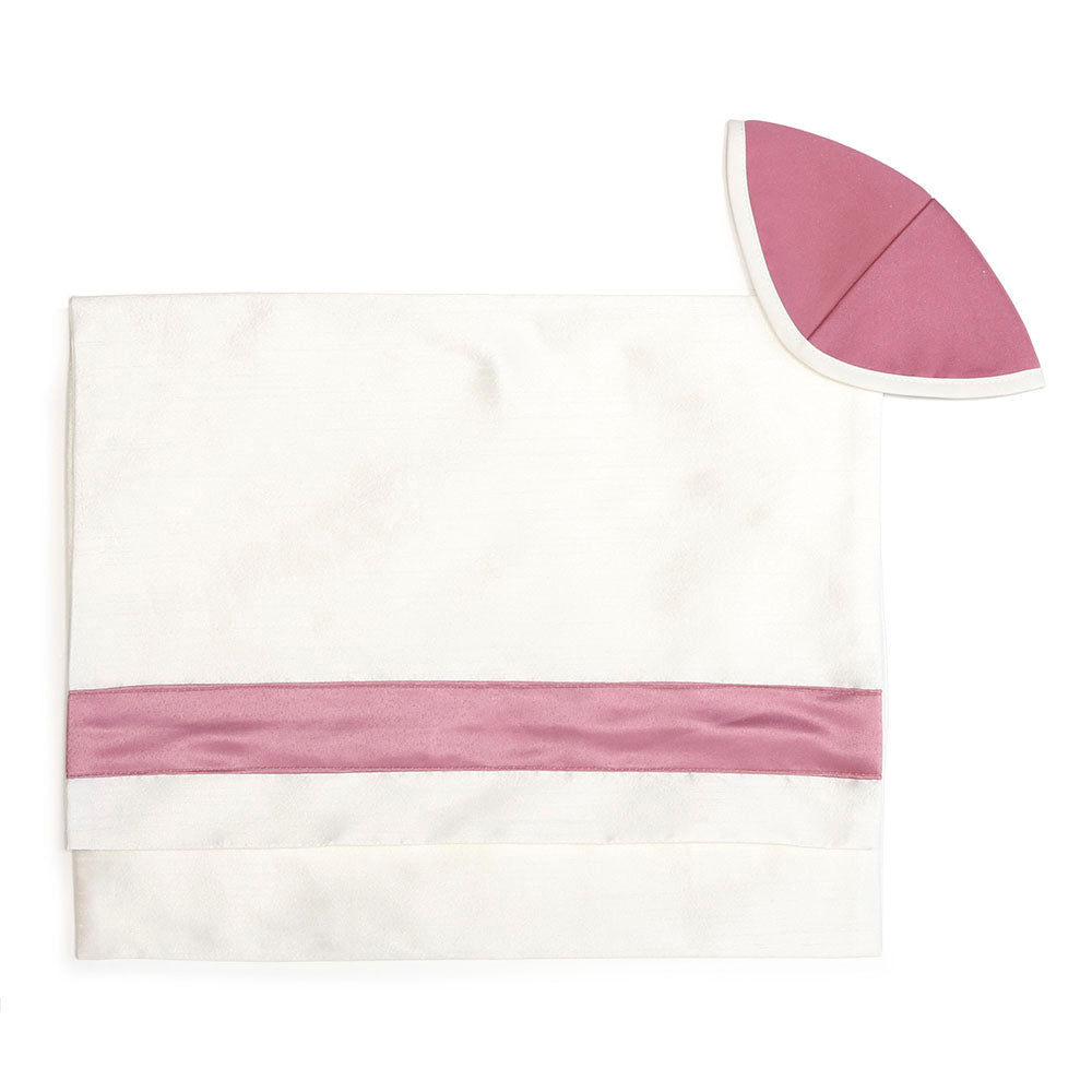 Pink Stripes on Cotton Tallit Set