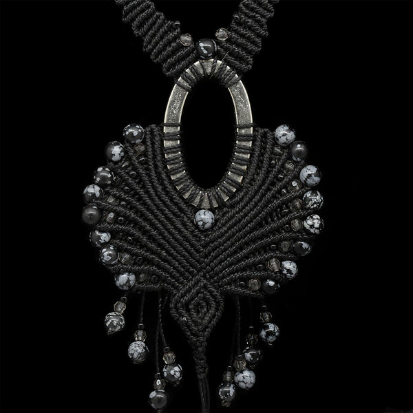 Macrame Necklace with Black & White Beads