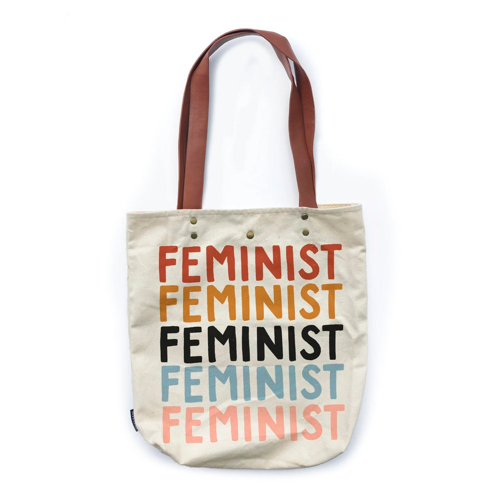 Feminist Canvas Tote Bag with Vegan Leather Handles