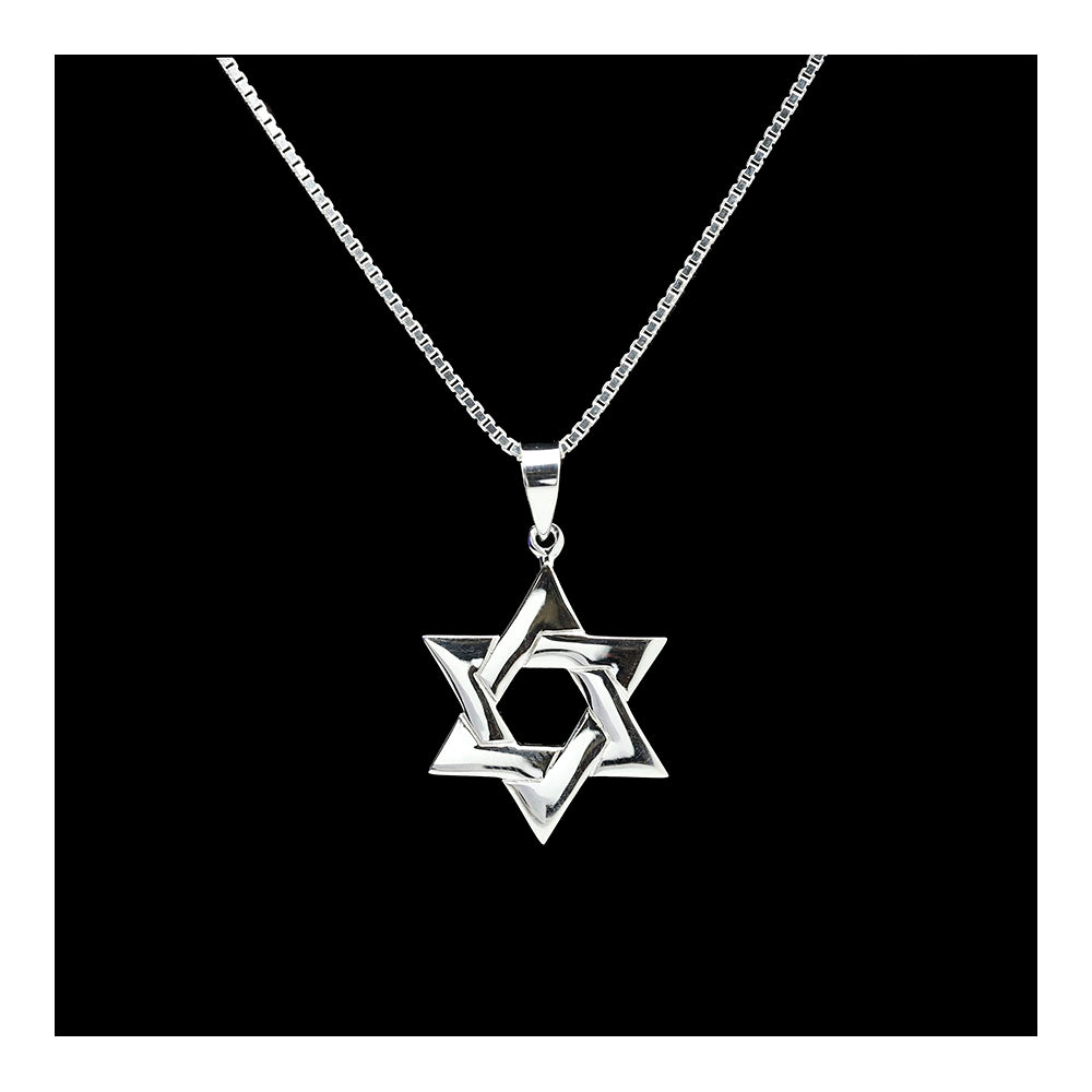 Large Woven Sterling Star of David Necklace