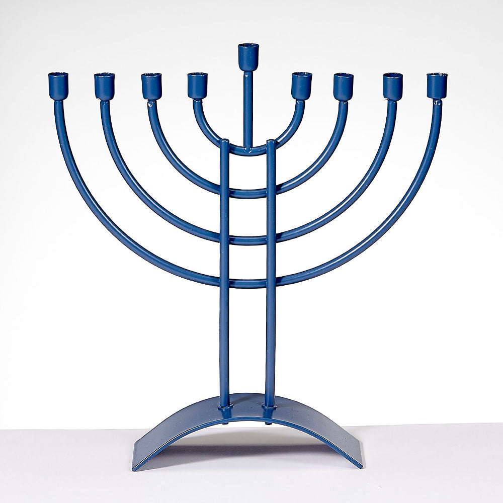 Traditional Steel Hanukkiah in Blue