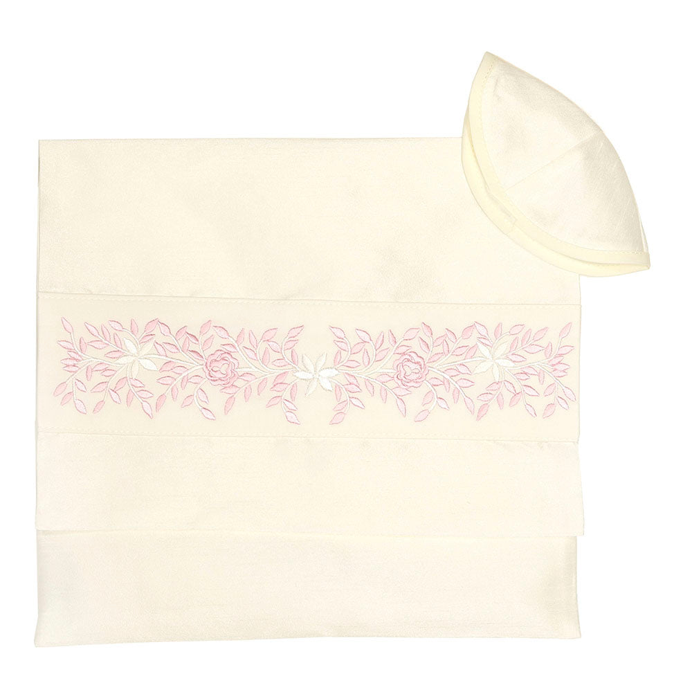 Tallit Set Pink Embroidered Rose