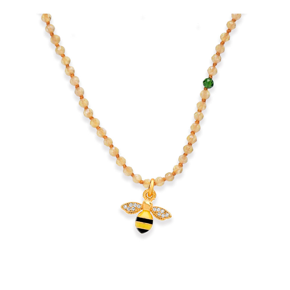 Handmade Beaded Necklace with Bee Charm