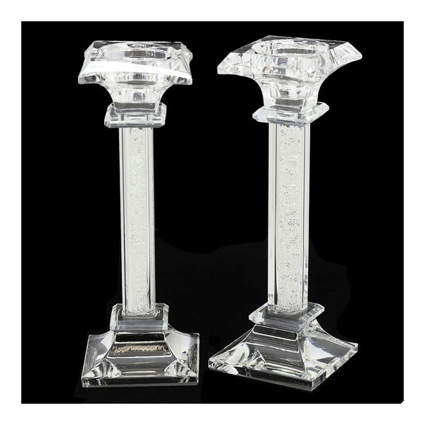 Shattered Glass Stemfilled Candlestick Pair 6"