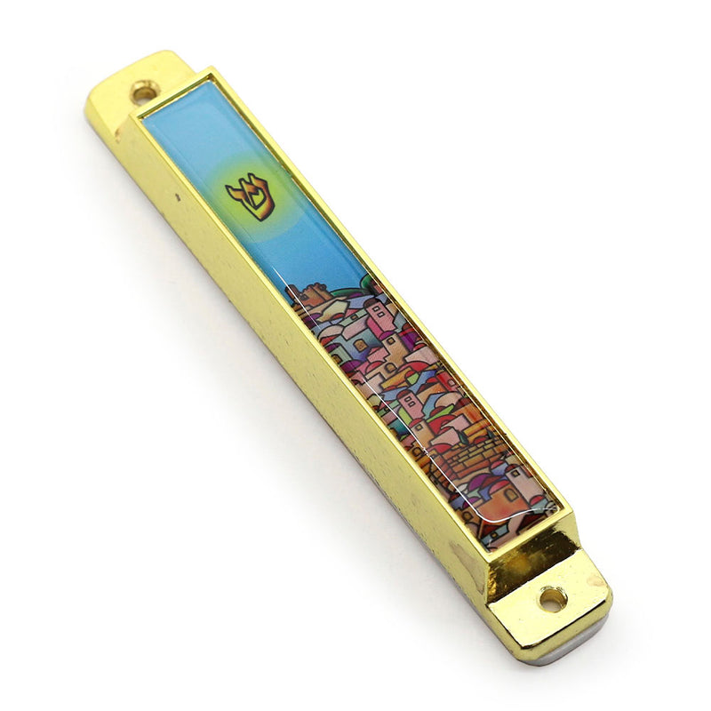 Colorful Jersualem Mezuzah in Brass