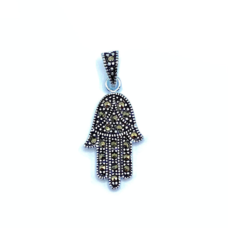 Marcasite Hamsa in Sterling Silver Necklace