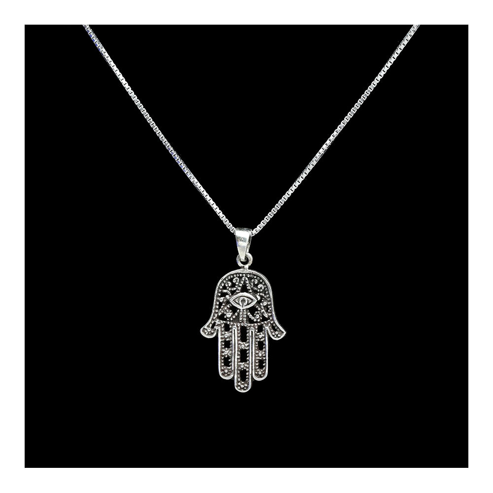 Filigree Sterling Hamsa with Eye Necklace