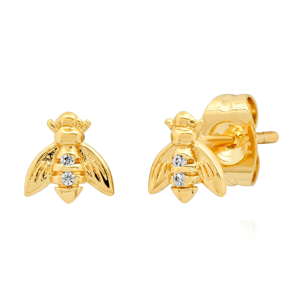 Bee Stud Earrings with CZ Accents