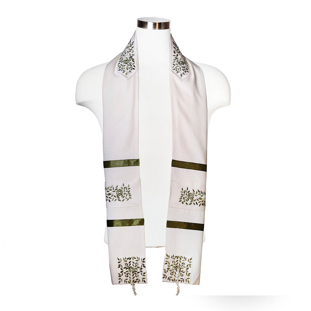 Sage Embroidered Rose Tallit Set