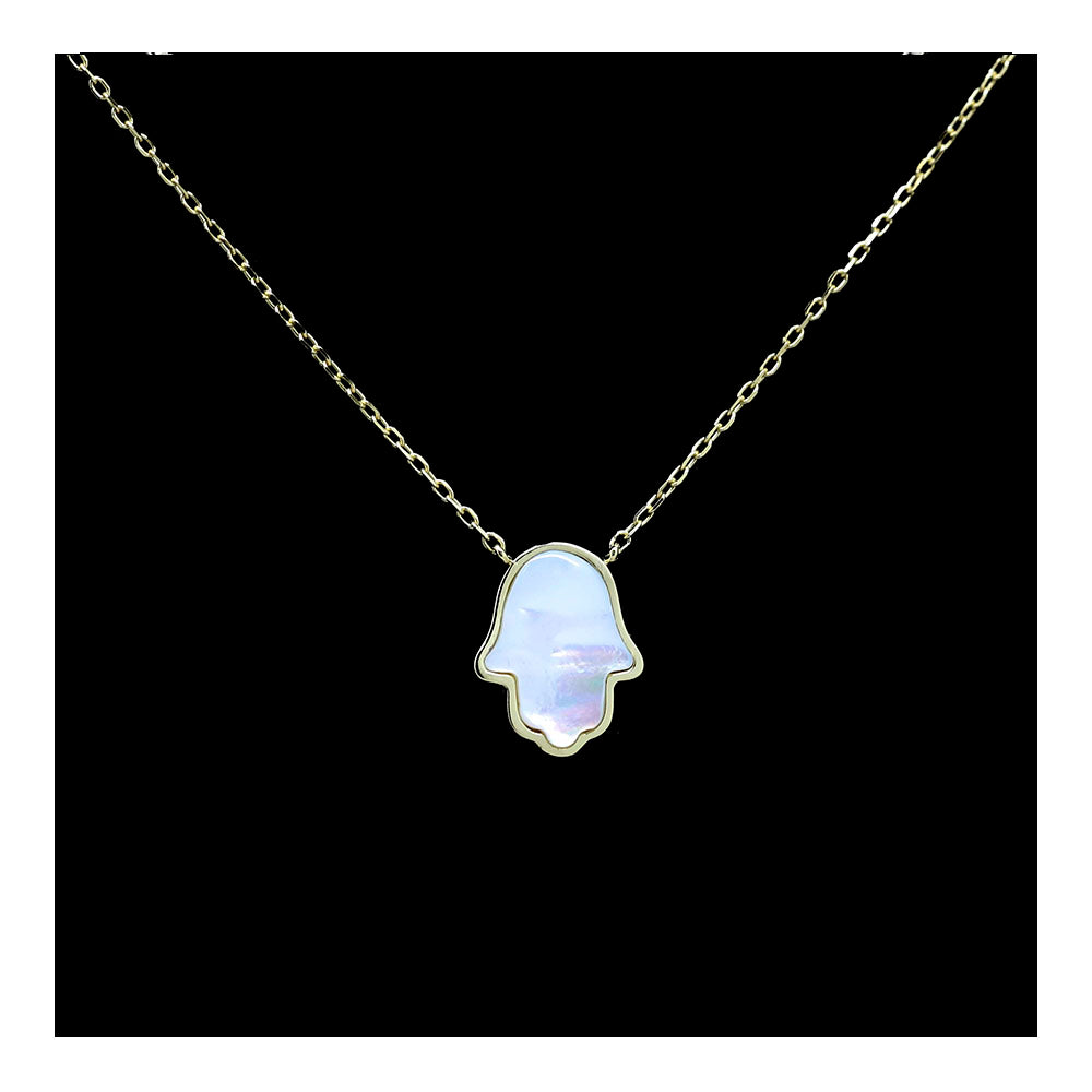 Gold Plate and Mother of Pearl Hamsa Necklace