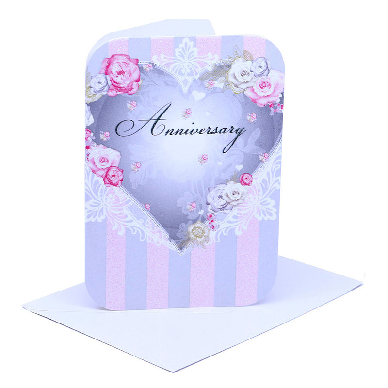 Anniversary Card with Embossed Hearts and Flowers
