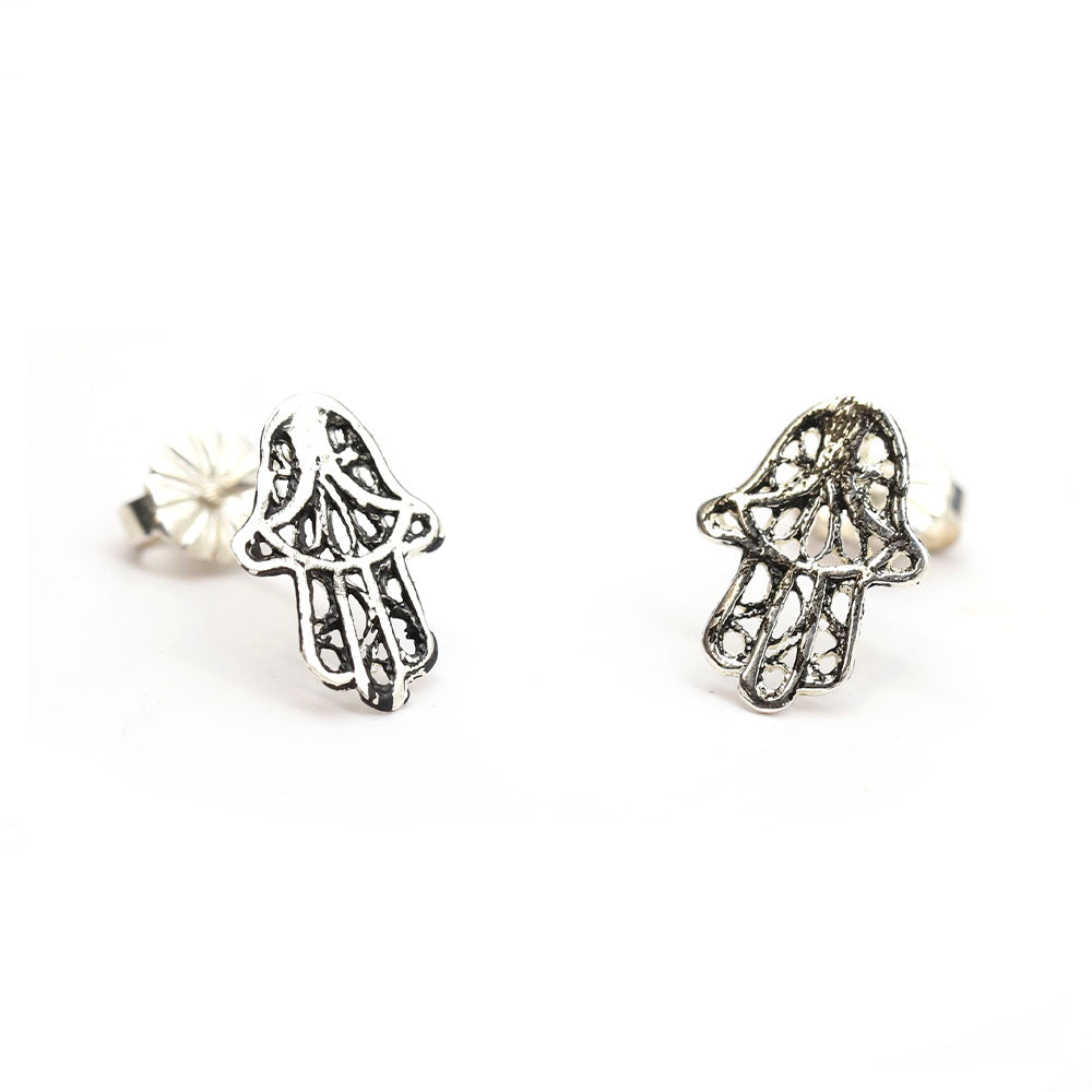 Sterling Filigree Hamsa Stud Earrings