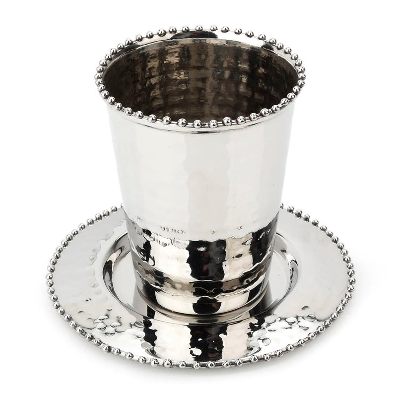 Kiddush Cup Set - Beaded Stainless Steel