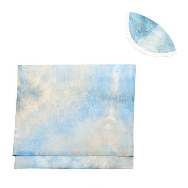 Painted Chiffon Tallit in Light Blue on Ivory