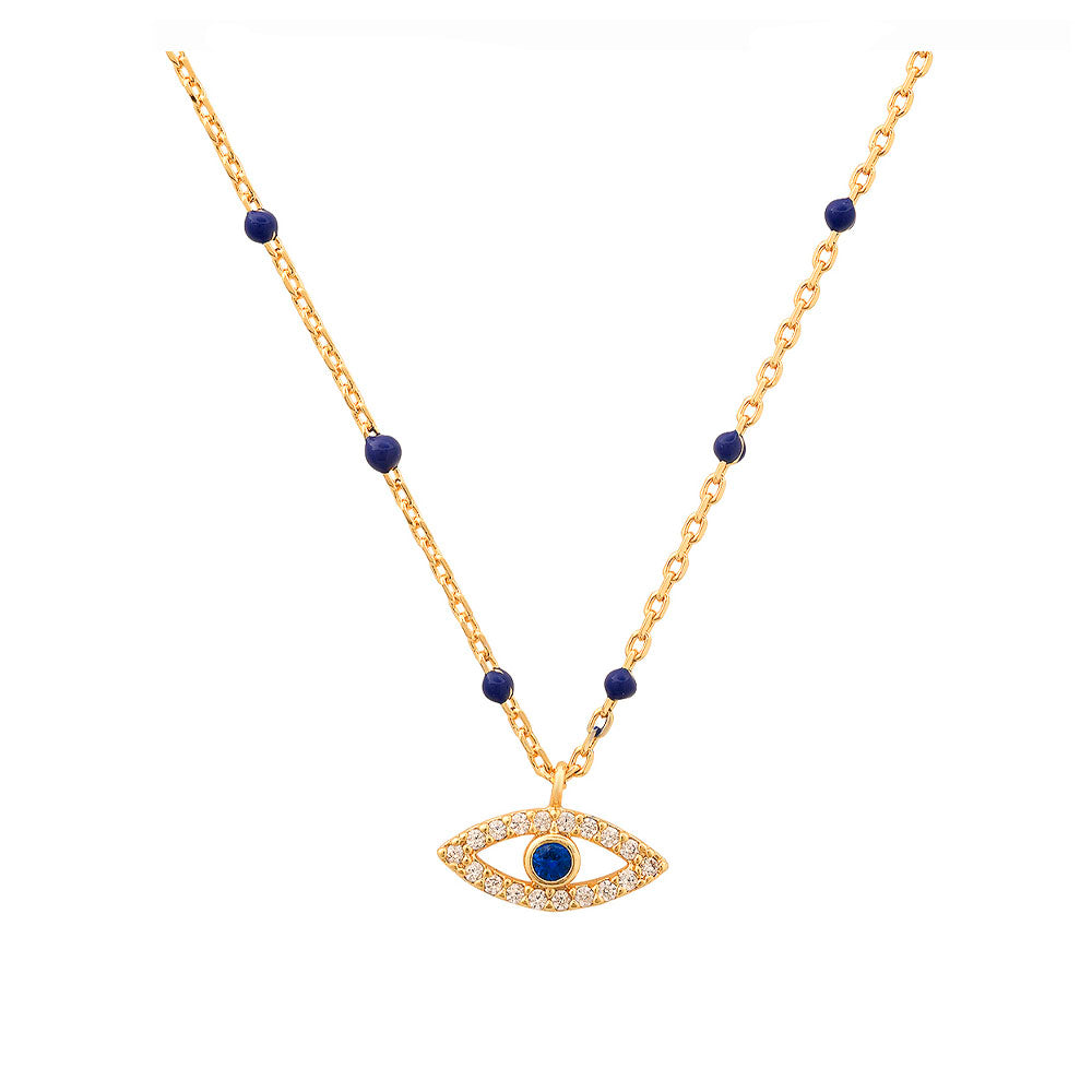 Enamel Beaded Chain with CZ Evil Eye Pendant