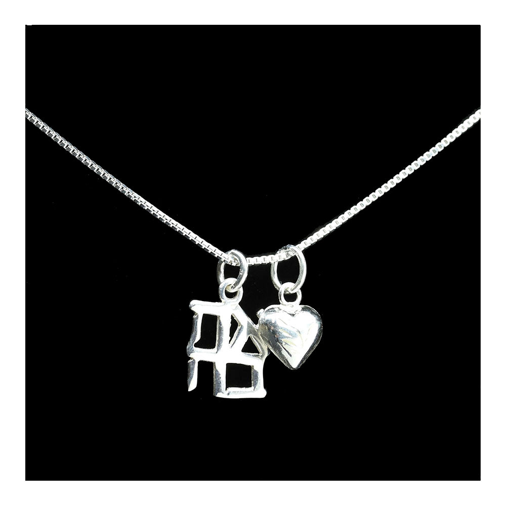 Sterling Ahava and Heart Necklace