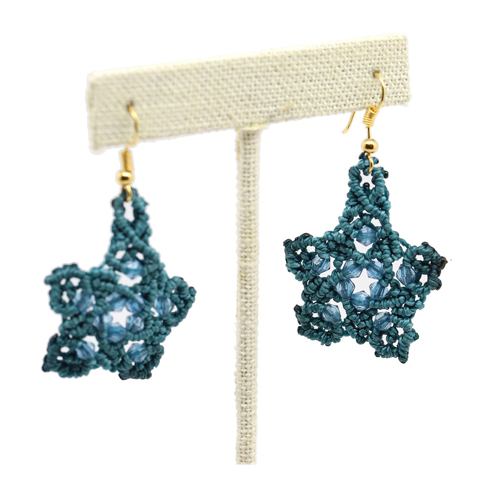 Macrame and Bead Earrings 5 Point Star