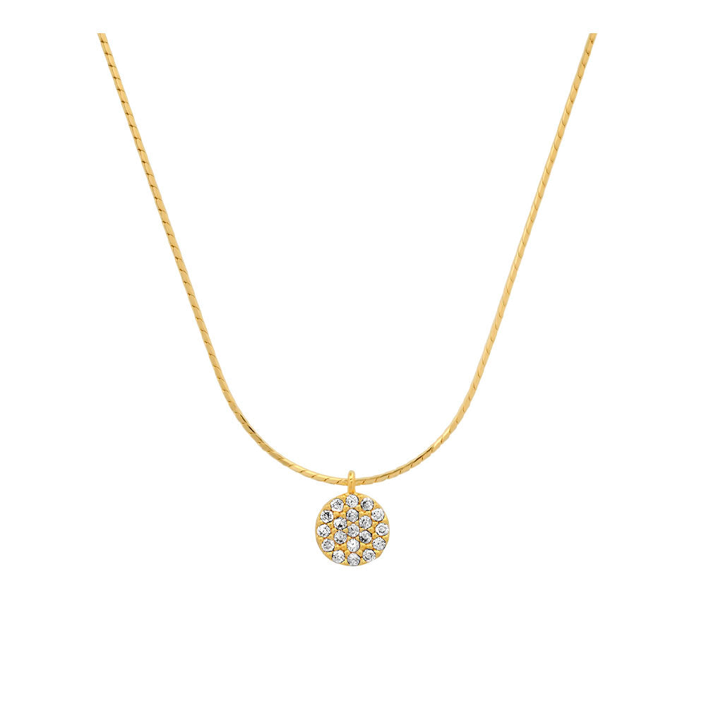 Gold Vermeil Necklace with Pave Cubic Zirconia Disc