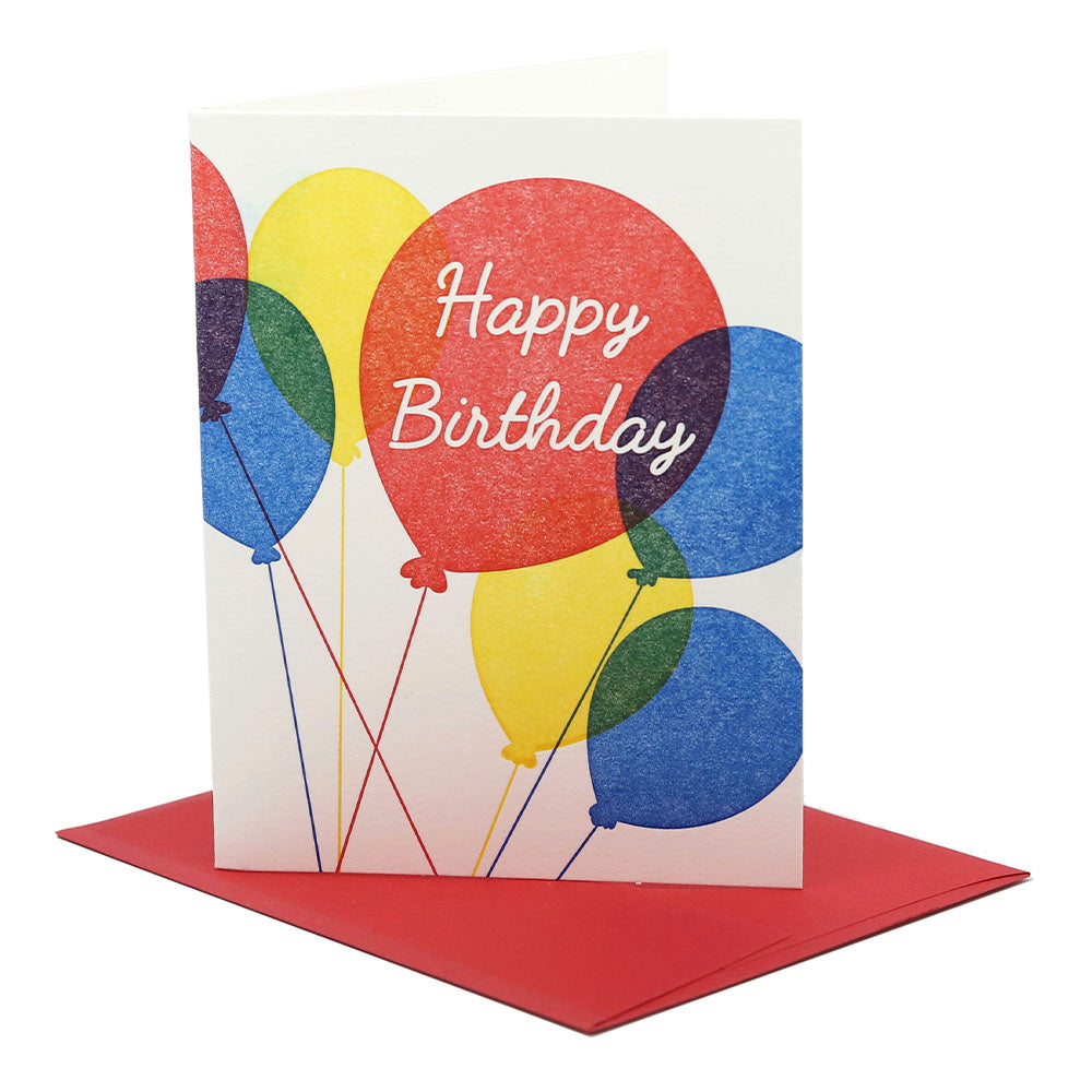 Colorful Birthday Balloons Letterpress Card