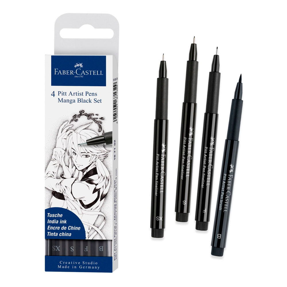 Pitt Artist Pen, Manga Black Set - Wallet of 4