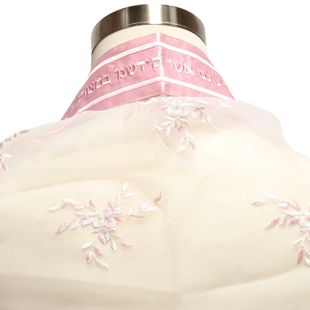 Sheer Pink Organza Flowers Tallit