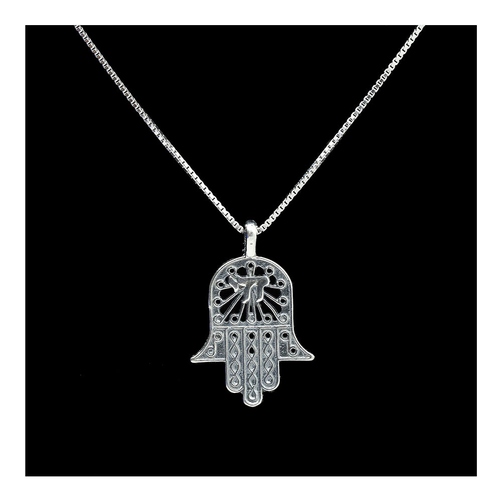 Sterling Filigree Hamsa with Chai Necklace