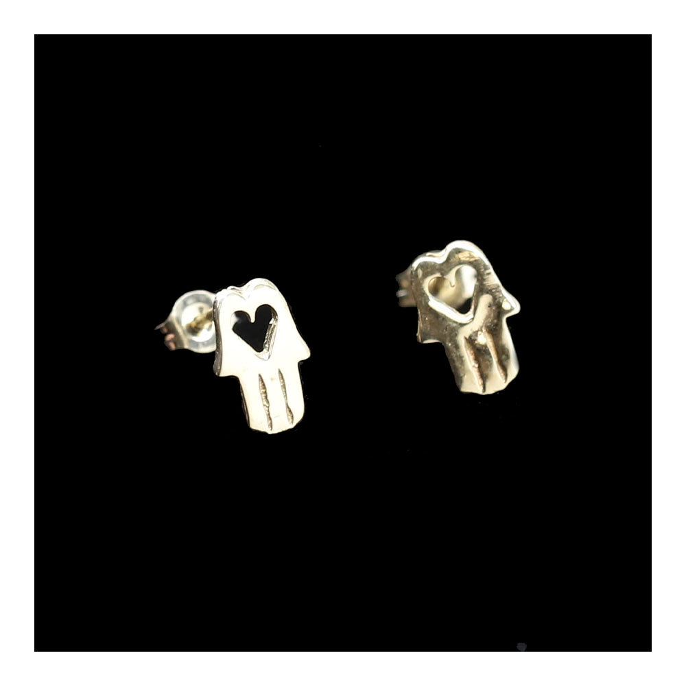 14K Gold Hamsa Heart Stud Earrings