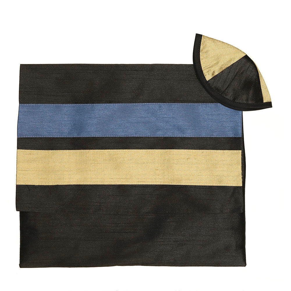Tallit Set with Square Style Blue & Gold